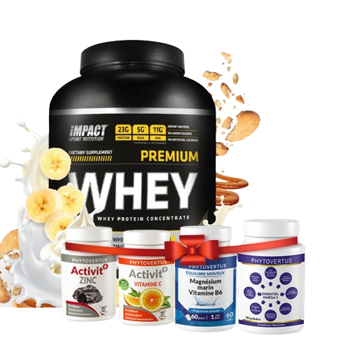 Whey Impact 1,8 Kg + Magnesium CAPS + Zinc 30 CAPS + Vitamine C 30 CAPS omega 30 CAPS