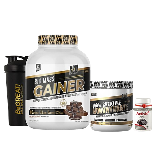 PACK GSN BIG MASS GAINER 3 KG + CREATINE 200 G + SHAKER + ZINC 30 CAPS